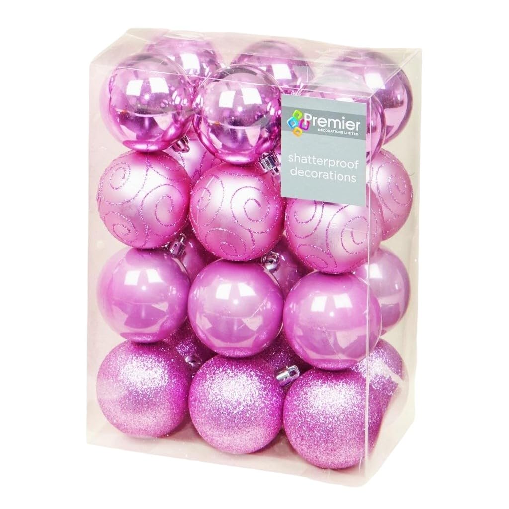 New Premier Shatterproof Baubles 60mm Pink Pk24