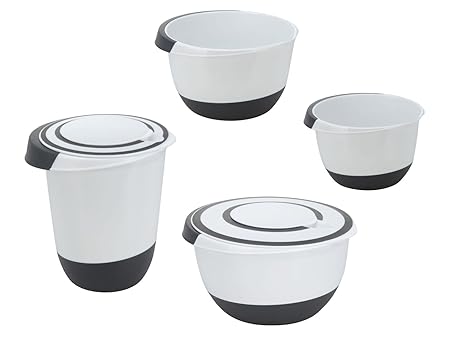 Rührschüssel Set - 4-teilig - Kunststoff Schüssel mit rutschfestem Boden und Deckel - Spülmaschinenfest