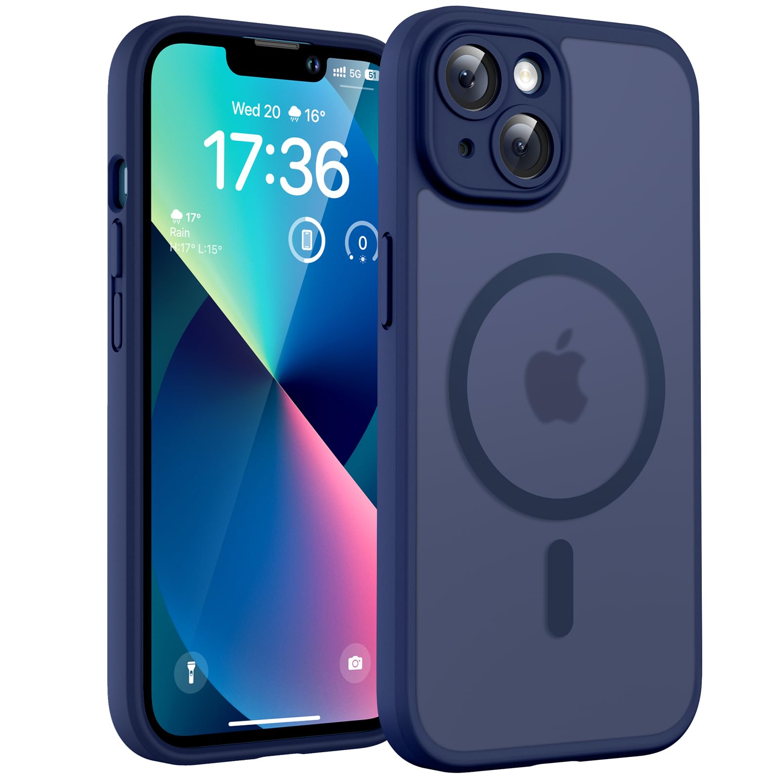 TOCOL Magnetic for iPhone 13 Case 6.1-Inch, Fit for MagSafe, Upgraded [Full Camera Protection], [14FT Military Grade Drop Tested] Shockproof Slim Translucent Matte Back Phone Cover (Dark Blue)