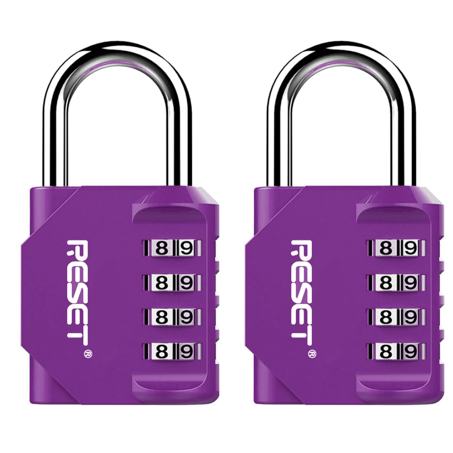 RESET-060 4 Digit Combination Padlock, Outdoor Lock, Indoor Padlock, Ideal for School Locker, Gym Locker, Fence, Gate, Hasp, Shed, Toolbox, Purple, 2 Pack