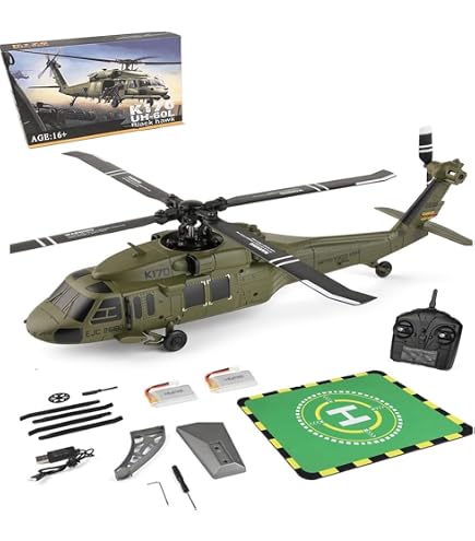 MakerTopia WL K170 Black Hawk UH-60L RC Helicopter For Adults Beginners, 2.4G 4CH Flybarless Remote Control Helicopter With Adjustable Left And Right Hand Throttle (RTF Version