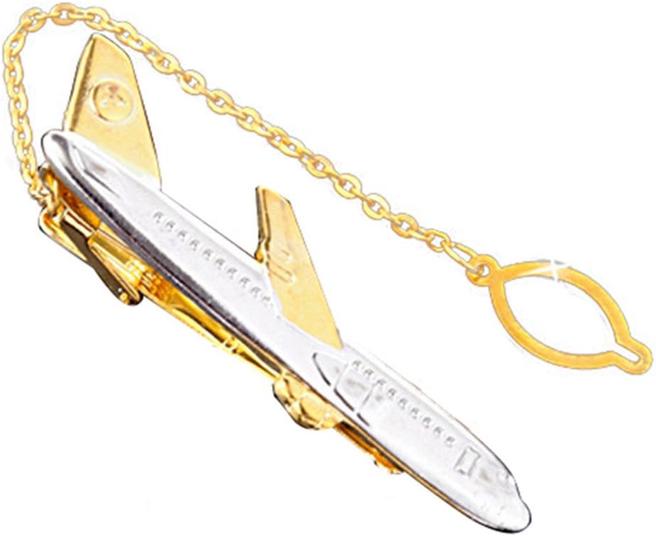 Men's Tie Clip Bar Clasp Aircraft Airplane Chain Silver Golden Copper Wedding