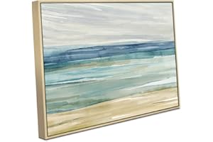 ZESSONIC Abstract Seascape Canvas Wall Art - Framed Watercolor Block Array Abstract Ocean Scenery Painting for Living Room Decoration