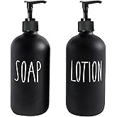 GOYISEE 16 OZ Glass Soap Dispenser Set, Bathroom and Kitchen, Perfect for Black and White Decor