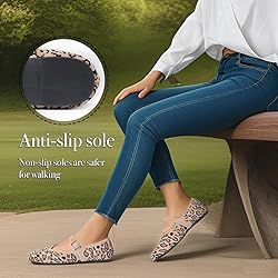 CELNEPHO Leopard Mary Jane Flats for Women Square