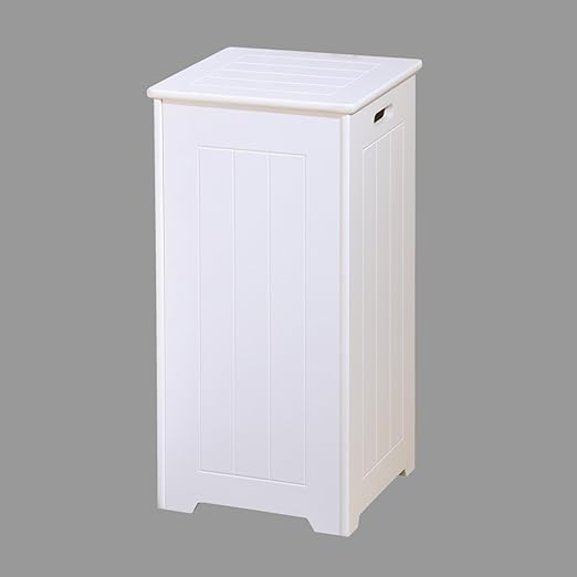 Tall White Wooden Square Laundry Basket 