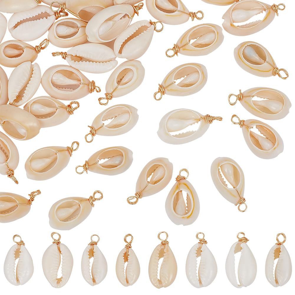 Beebeecraft 1 Box 100Pcs Shell Charm 18K Gold Plated Brass Natural Ocean Animals Charms with Copper Wire for Summer Them Earring Bracelet DIY Jewelry Making