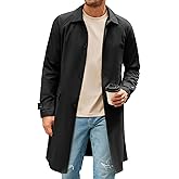 Runcati Mens Trench Coat Slim Fit Single Breasted Long Windbreaker Jacket Classic Lapel Casual Overcoat