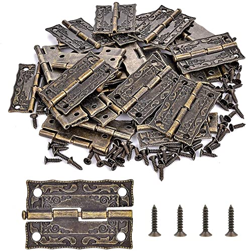 40 Pieces Antique Decorative Hinges Bronze Engraving Design Box Hinges Jewelry Box Hardware for Vintage Wooden Cases ,Cabinets , Gift Boxes, Toolbox,Jewelry Boxes, Wine Boxes