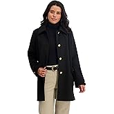 TAHARI womens Single-breasted Soft Wool Coat With Satin Gold Buttons, Pockets, Side Slit, 32" Length