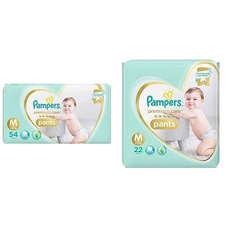 Pampers Premium Care Pants Diapers, Medium, 54 Count & Pampers Premium Care Pants Diapers, Medium, 22 Count