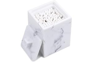Square Qtips Holder, Bathroom Countertop Storage Organizer Container with Lid for Cotton Swabs Rounds Balls Makeup Sponges Pa