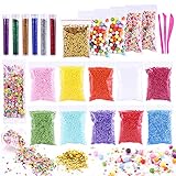 POLMMYS Slime Making Kit, Slime Beads Including Foam Beads, Sprinkled Candy Pieces, Fruit Slices, Glitter shaker Jars and Sequin Stars for Crunchy Slime, Fluffy slime and DIY Craft