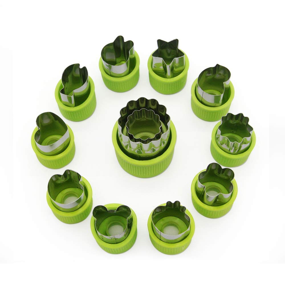 MOONBROOK Vegetable Cutter Shape Set (12 pieces) for Kids - Stainless Steel Mini Vegetable, Fruit ,Cookie Cutters,Flower Star Heart Animals Shaped Mold for Decorative Customizing Tools Kit