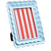 Fiwochic 4 x 6 Blue Scalloped Picture Frame Wavy Edge Blue Resin Photo Frame Gift Decorative Scalloped Design for Tabletop Wall Hanging Display Home Decoration