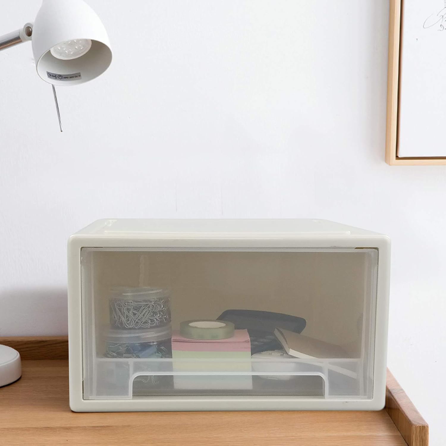 Jandson 18L Stacking Chest Storage Drawer Box Bin, Desktop Office Organizer, 1 Pack, White, 17.5 Quart - Image 4