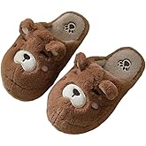 Zuwxeu Animal Cotton Bear Slippers - Cartoon Plush Indoor/Outdoor Couples Shoes for Autumn and Winter