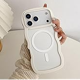 QLTYPRI Magnetic for iPhone 17 Pro Max Case Compatible with Magsafe, Cute Curly Wave Frame Clear Case for Girls Women, Transparent TPU Bumper Shockproof Protective Phone Cover - White