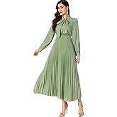 SKAYS Women's 2025 Fall Long Sleeve Dress Casual Party Elegant Flowy Pleated A-Line Midi Dresses