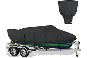 K-Musculo Heavy Duty 800D Waterproof Boat Cover, Tear & UV Resistant with Motor Cover, Fits V-Hull, Tri-Hull, Runabout (100in, Black)