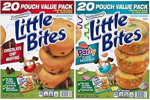 FAIR MARKET TRADE CO. Entenmann's | Little Bites | Chocolate Chip Muffins - 20 Pouches - Party Cake Muffins-20 Pouches |each box 2 LBS 1 OZ- 936g | Delicious | Yummy | Tasty | Bundle Pack - Pack of 2 Large Boxes