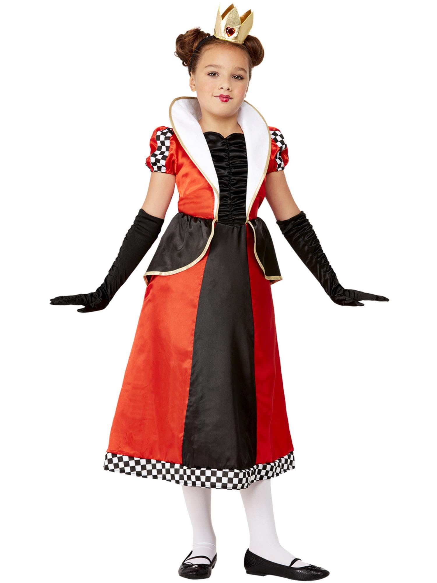 Smiffys Queen of Hearts Costume, Red Dress & Headband, Girls Fancy Dress, Storybook Character Dress Up Costumes