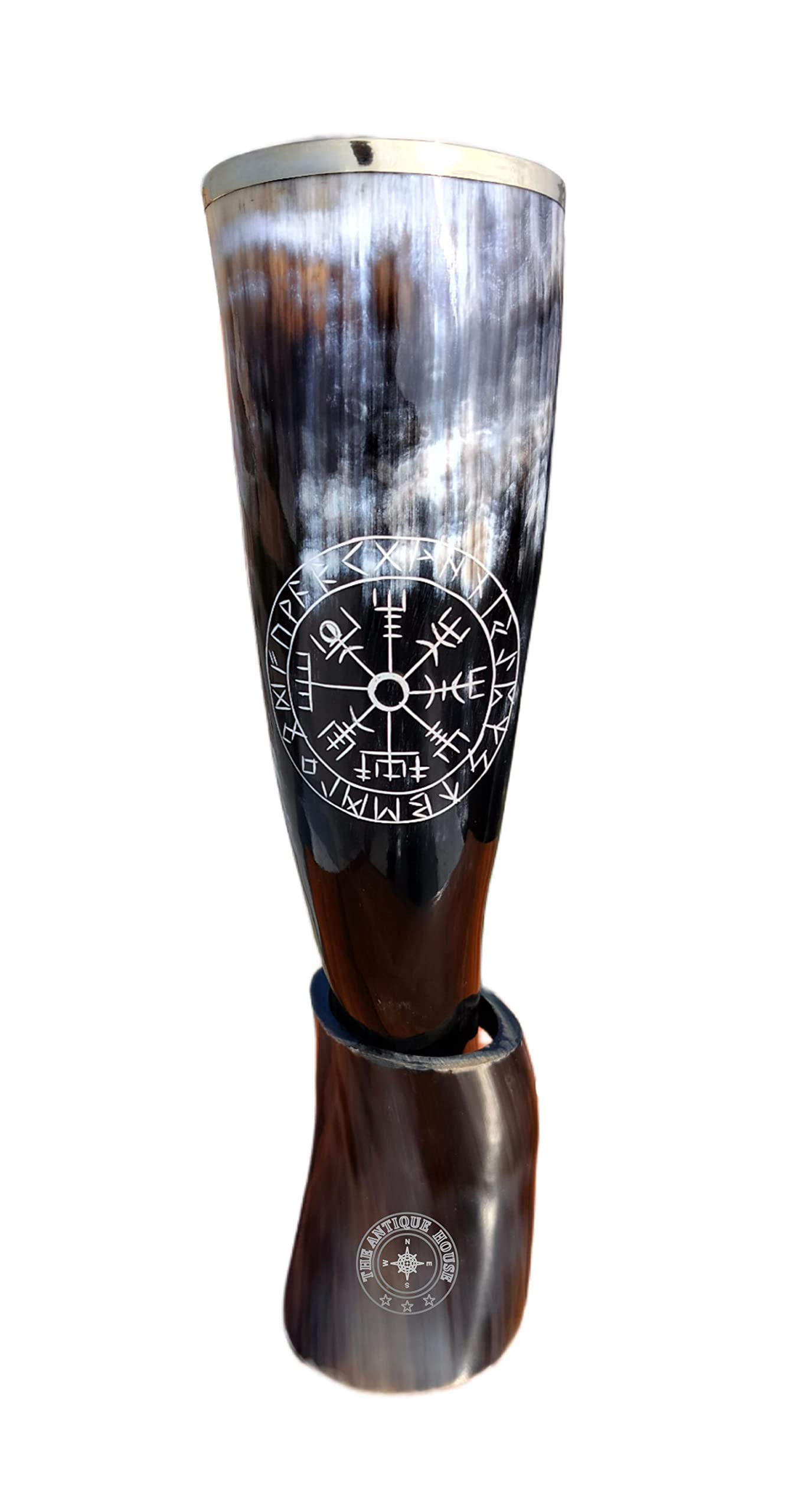 THE ANTIQUE HOUSE Vintage Game of Throness Stark Viking Drinking Horn Mug Cup with Stand for Beer Wine Mead