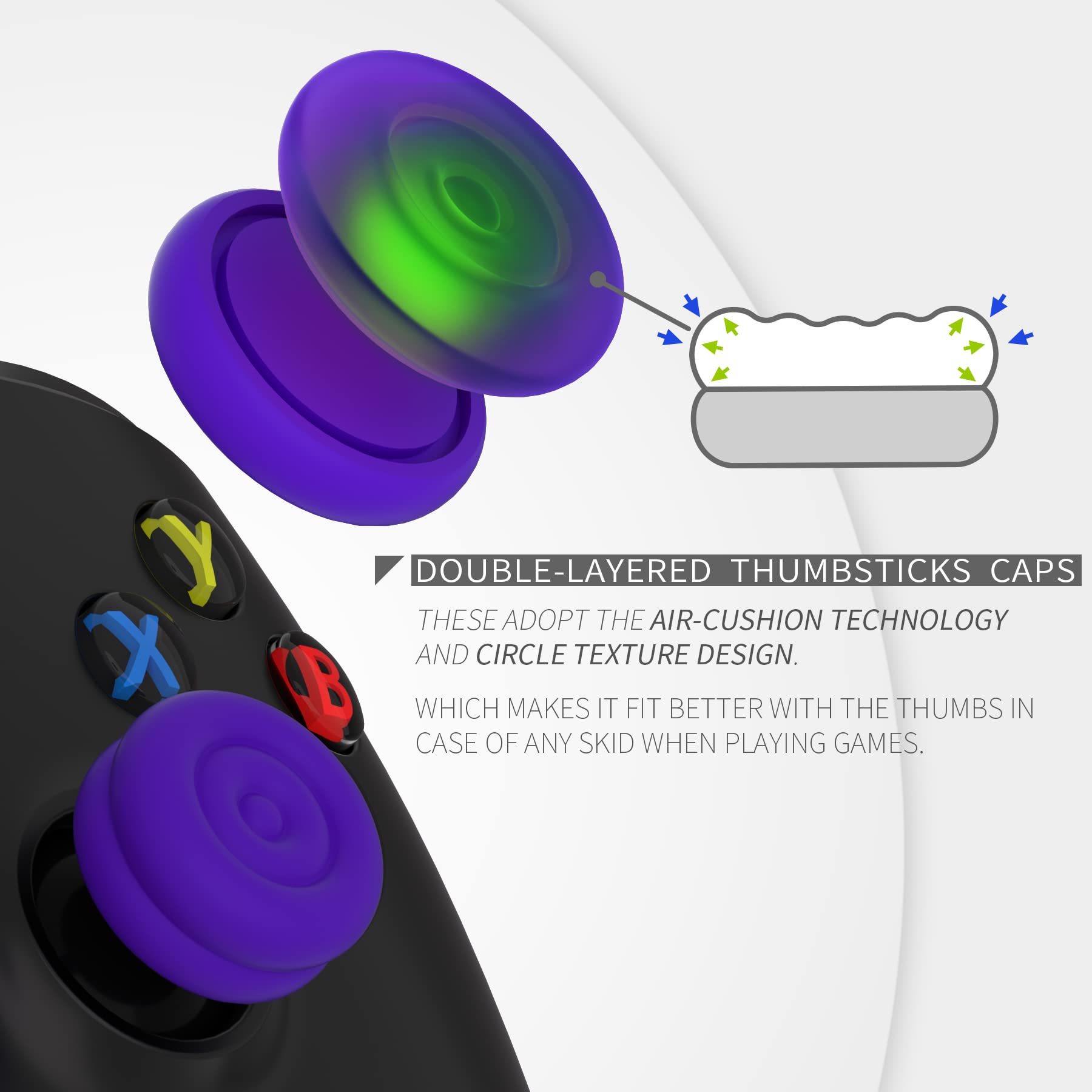 PlayVital Thumbs Cushion Caps Thumb Grips for ps5, for ps4, Thumbstick Grip Cover for Xbox Series X/S, Thumb Grip Caps for Xbox One, Elite Series 2, for Switch Pro Controller - Purple