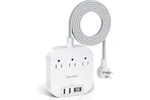 One Beat Power Strip with USB C, 3 Outlets 4 USB Ports (22.5W/4.5A) Desktop Charging Station, Flat Plug, 5ft Braided Extension Cord, Non Surge Protector for Travel, Cruise Ship, ETL Listed