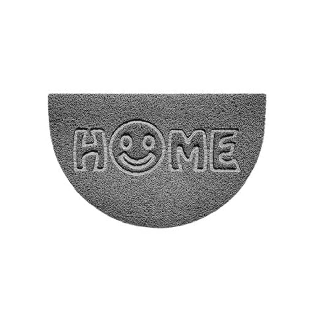 Nicoman Embossed Halfmoon Half Circle Door Mat Dirt-Trapper Jet-Washable Doormat 70x44cm (Grey, HOME SMILEY FACE Shape) - Use Outdoor ONLY