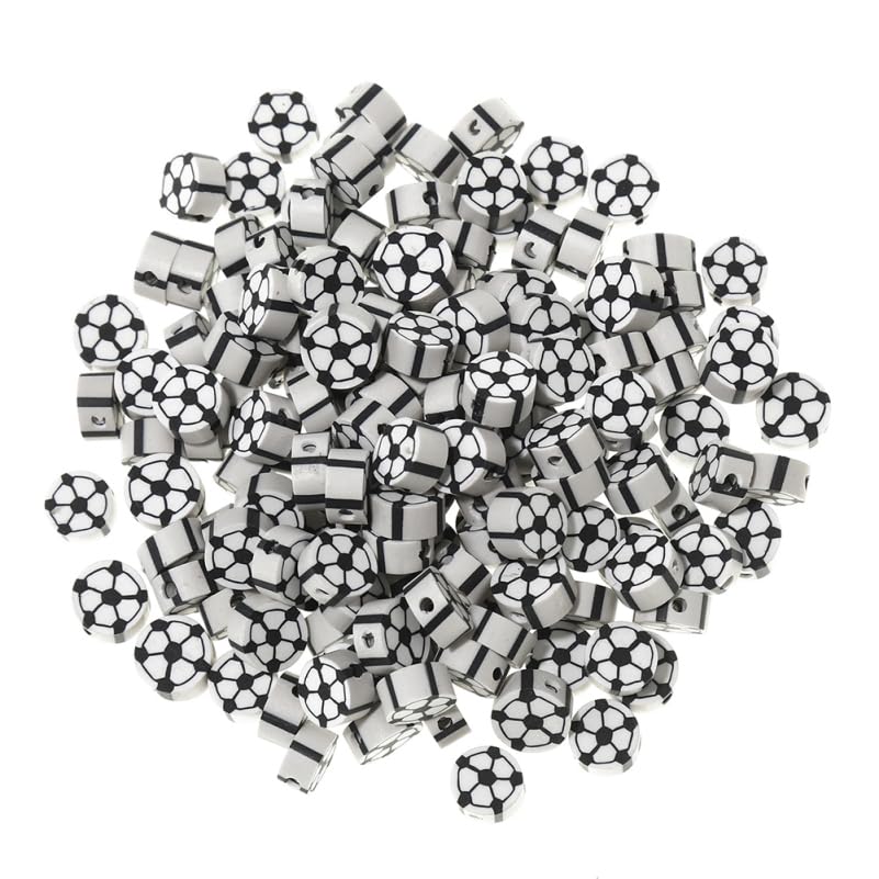DIYEAH Polymer Clay Football Beads 100Pcs Small Sports Spacer Beads for Jewelry Making Bracelets Necklaces Charms DIY Craft Accessories