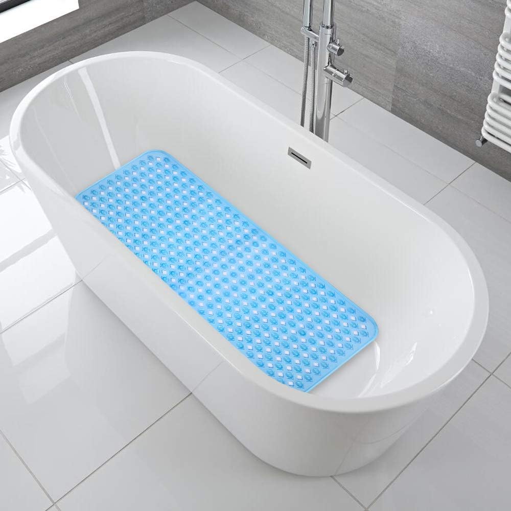 YINENN Bath Tub Shower Mat 35x15.5 Inch Non-Slip and Phthalate Latex Free,Bathtub Mat with Suction Cups,Machine Washable XL Size Bathroom Mats with Drain Holes (Blue): Health & Personal Care