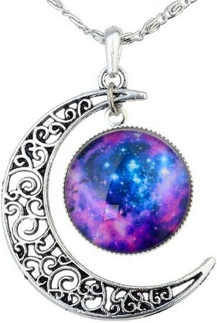 Galaxy Necklace Hollow Out Crescent Star Galactic Cosmic Moon Charm Necklaces Free, Blue And Purple