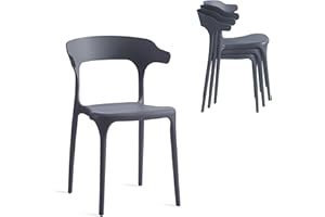 Xdeco Modern Stackable Dining Chair Set, No Assembly, Plastic Chair, Patio Chair, Suitable for Indoor and Outdoor Cafes and Restaurants, Set of 4 (Charcoal Gray)
