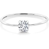 Gem Stone King 10K White Gold Gemstone Birthstone Solitaire Engagement Ring | Round 4MM | Wedding Engagement Anniversary Promise Ring for Women | Sizes 5-9