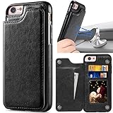 kazineer iPhone 6 Case, iPhone 6S Case, Black Leather Slim Back Cover with Credit Card Holder Protective Case [Compatible with Magnetic car Mount] for Apple iPhone 6 / iPhone 6S Cover