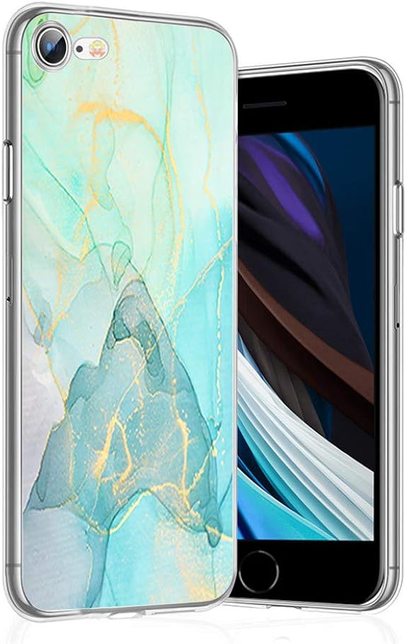 Case for iPhone SE 2020 Transparent TPU Silicone Bumper Marble Crystal Design Ultra Thin Slim