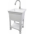 UTILITYSINKS Freestanding Utility Tub Sink with Quick Connect Drain, 24 x 24", White - Portable and Compact Sink with Faucet for Outdoor Kitchen, Laundry Room, Garage, and Basement