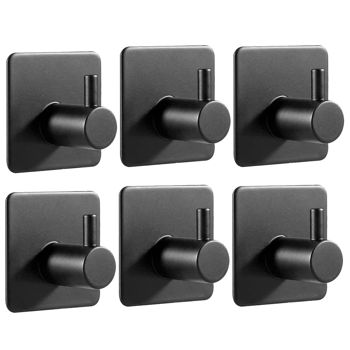 JS Self Adhesive Hooks - Stick on Hooks Holder for Tea Towel, Robe, Coat, Kitchen, Bathrooms - Stainless Steel, Waterproof, Rustproof - Black 6pack