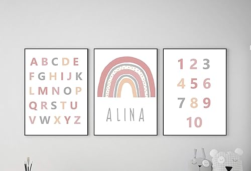 Abc Poster Set Alphabet Regenbogen Geschenk Personalisiert Einschulung Schulanfang Fur Madchen Lernposter Set Kinderzimmer Kinderzimmer Deko Buchstaben Im Skandinavischen Stil Amazon De Handmade