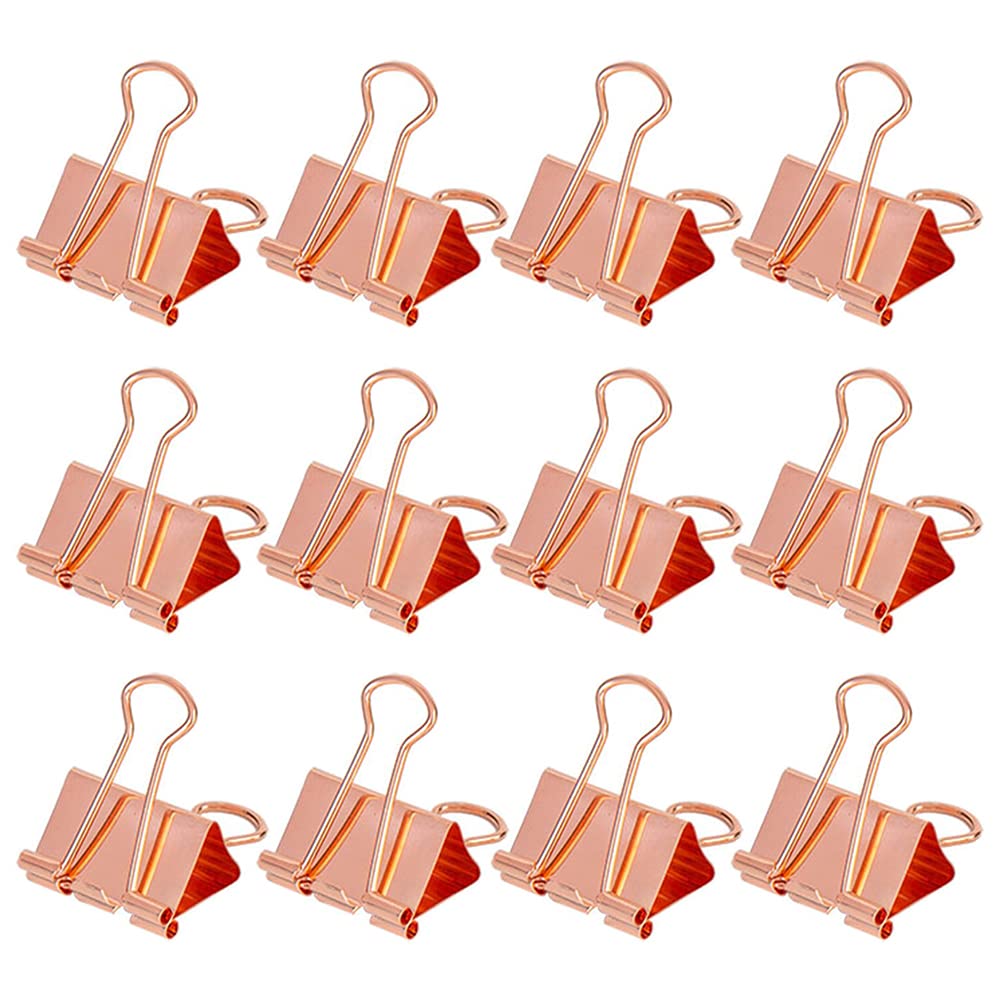 LELE LIFE Same Size Rose Gold Binder Clips, 12Pack Extra Large Paper Clamps, Rust-Proof File Paper Money Clamps, Binder Paper Clips for Office Home School, 2in 51mm