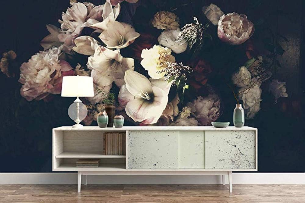 Dark Floral Wallpaper Peony Blossom Wall Mural Dutch Flower Wall Print Living Room Bedroom Entryway, 200cm×140cm