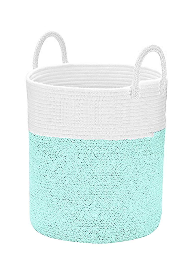 Spmor XXX-Large Storage Baskets Cotton Rope Basket Woven Baby Laundry Basket Sofa Throws Pillows Towels Toys or Nursery Cotton Rope Organizer Laundry Hamper with Handles 20"x15.7"x15.7" Blue