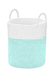 Spmor XXX-Large Storage Baskets Cotton Rope Basket Woven Baby Laundry Basket Sofa Throws Pillows Towels Toys or Nursery Cotton Rope Organizer Laundry Hamper with Handles 20"x15.7"x15.7" Blue