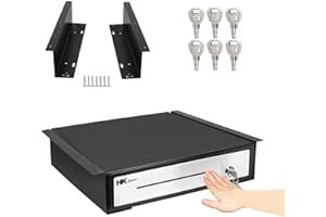 HK SYSTEMS 16" Heavy Duty Black Push Open Cash Drawer, 5B5C with Under Counter Mounting Metal Bracket