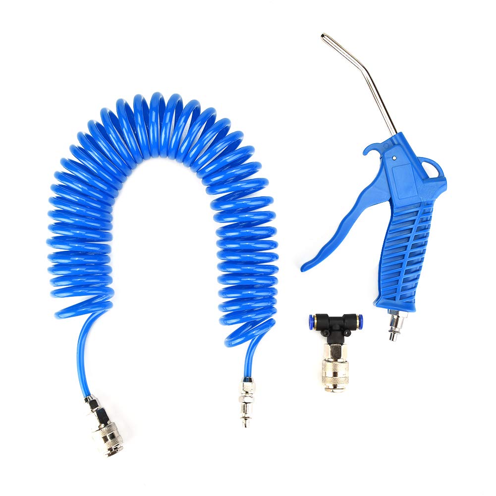 Pneumatic Wind Blowing Kit, PU Hose lue Air Duster Gun Pneumatic Wind Blowing Kit Set with EU Connector