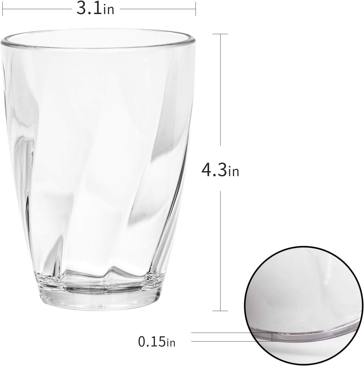 CYKK Set of 4 Clear Plastic Tumblers Cups Acrylic Drinking Glasses 13