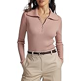 Prettywear Women's Quarter Zip Pullover Sweaters 2024 Long Sleeve Collared Slim Fit Ribbed Knit Business Casual Fall Top