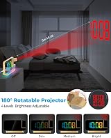 SZELAM Projection Alarm Clock 7.4 inch Mirror Display RGB Night Light USB C view 5