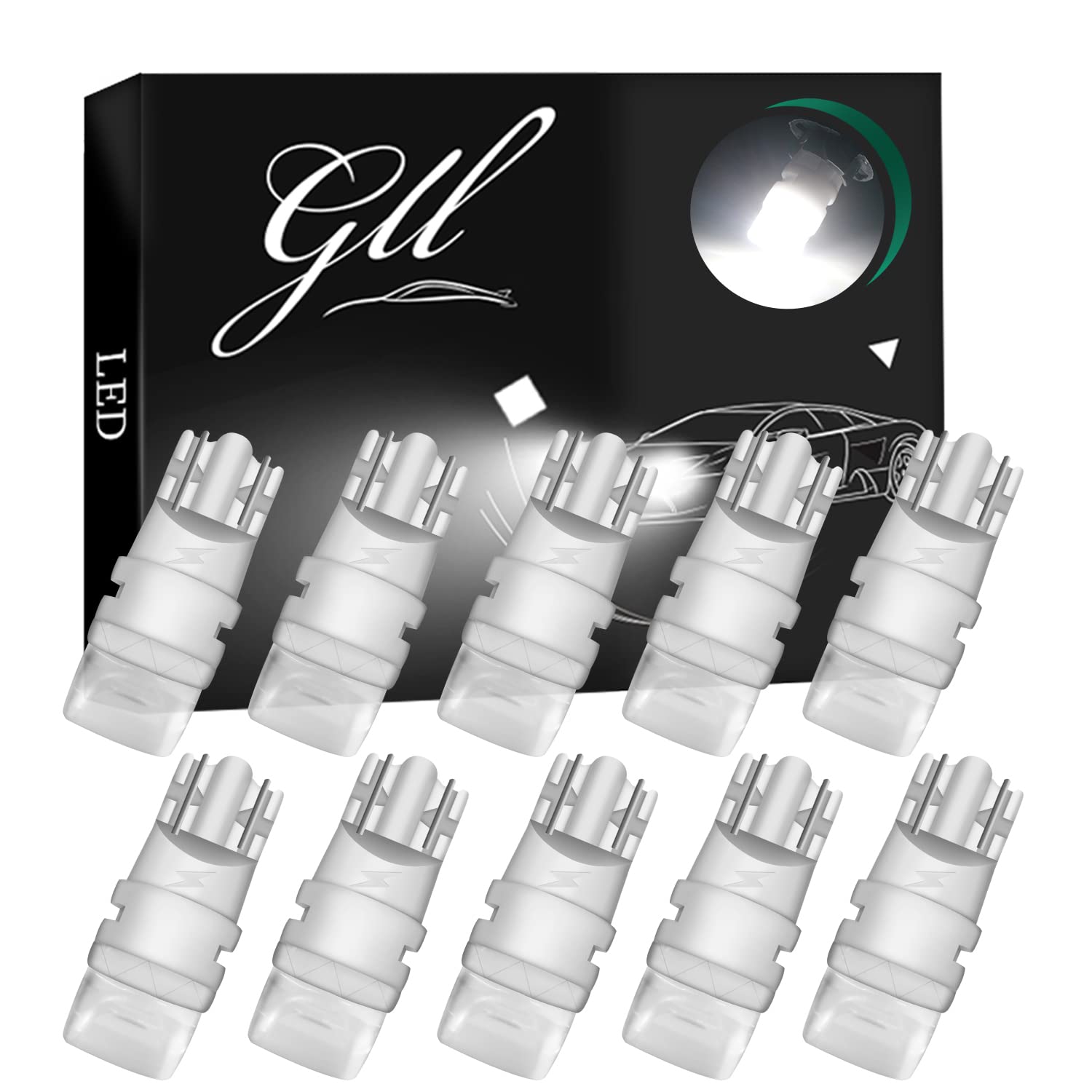 GLL T10 LED Bulbs, White 501 W5W LED Bulbs 2835 3 SMD with Condenser Lens 120 Lumens for Car Dome Lights Side Lights License Lights Trunk Lights